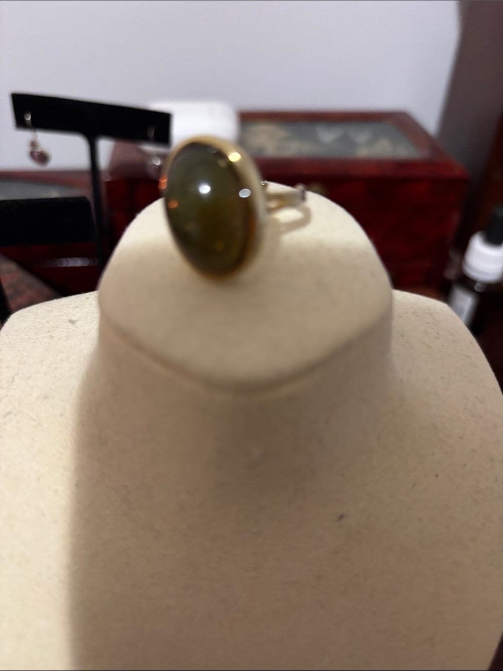 Gold-Tone Olive Green Cabochon Ring - Women Jewelry